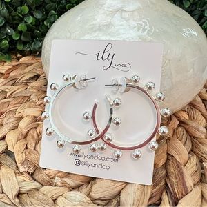 New Silver Tone Ball Stud Hoop Earrings | Boutique | Statement Hoops